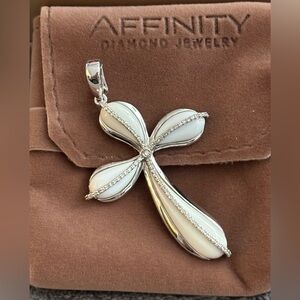 Affinity Diamonds White Agate Cross Pendant Sterling Silver